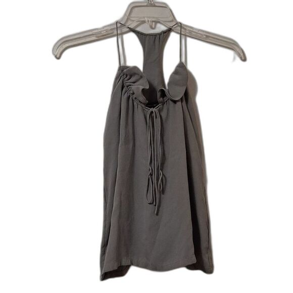 Alexander Wang Grey Womens Sleeveless Top Ruffle Tie Size 6 Snag - Picture 1 of 8
